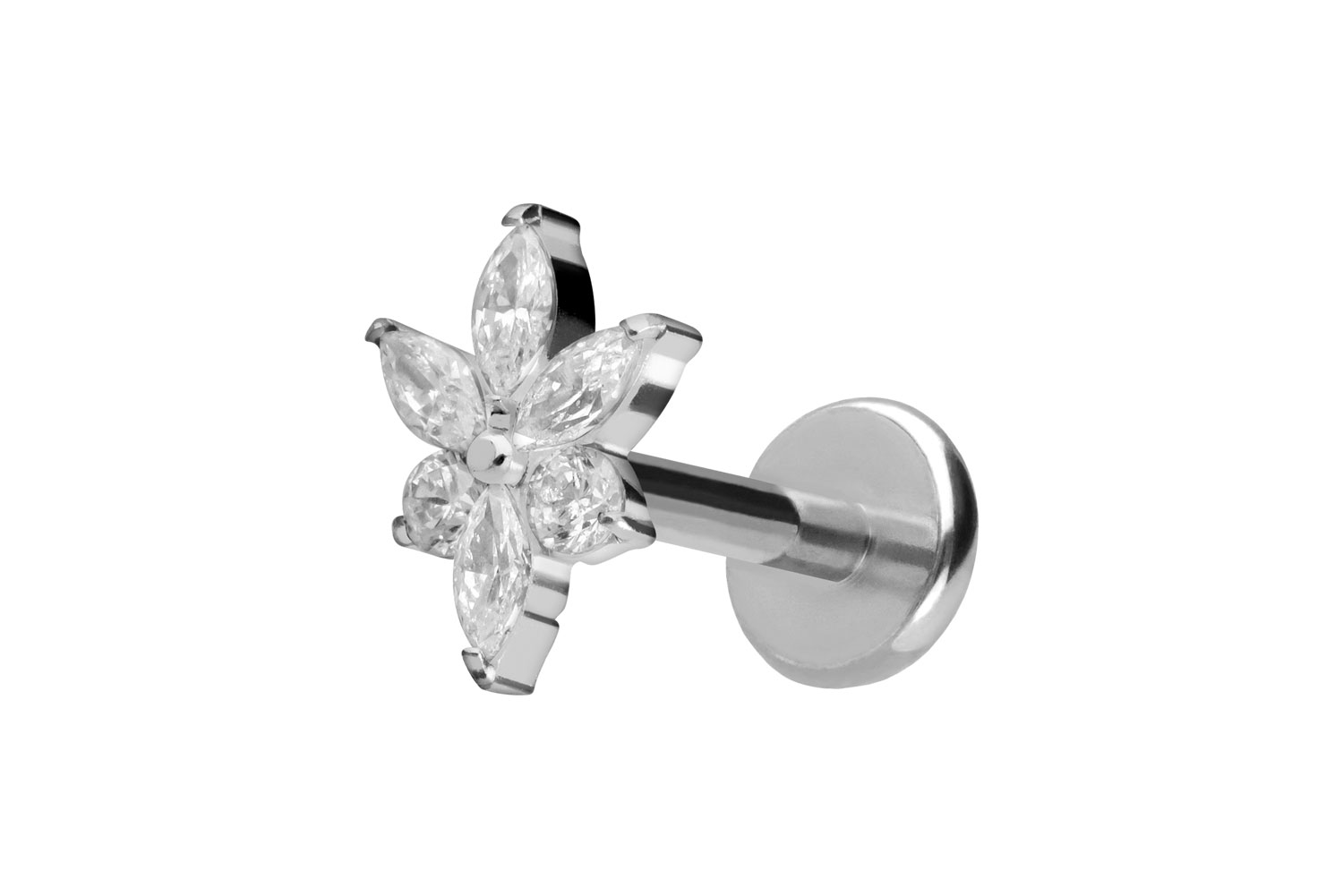 Titan Labret Piercing mit Push Fit KRISTALLBLUME